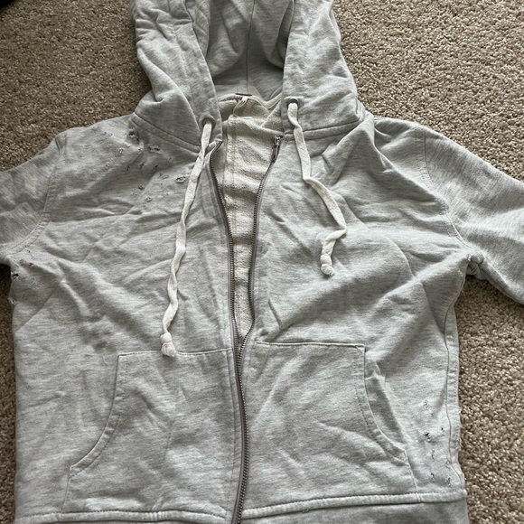 Free People Distressed Crop Zip Up Hoodie - Picture 2 of 4